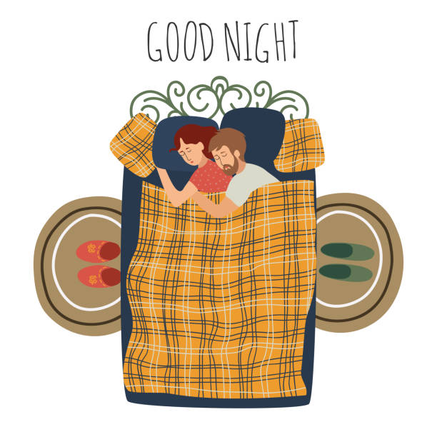 Good Night Top View Of Happy Couple In Bed Sleeping Together Isolated  Handdraw Flat Illustraton On A White Background Stock Illustration -  Download Image Now - iStock