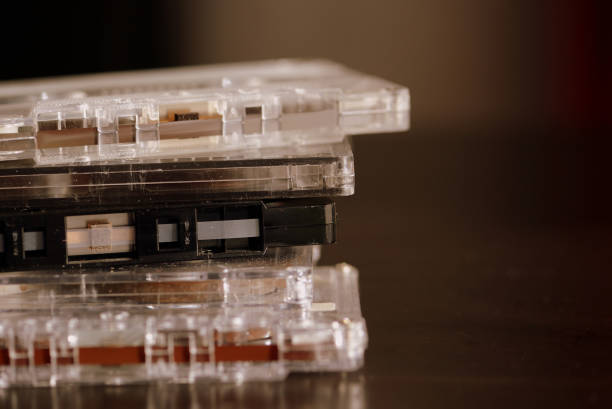 istock Old audio cassettes on a dark background close up. Retro style 1175651898