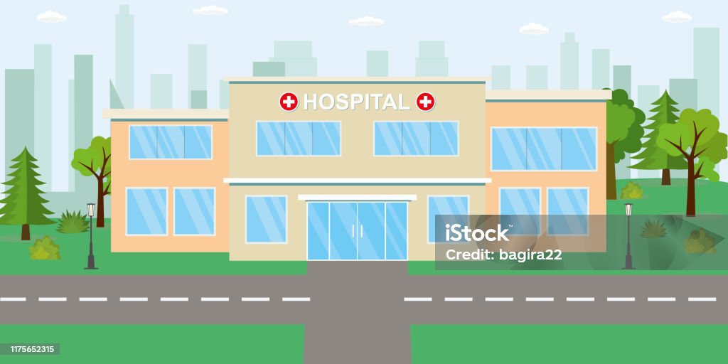 Hospital Building And Park Nearcartoon Clinicurban Landscape On Background  Stock Illustration - Download Image Now - iStock