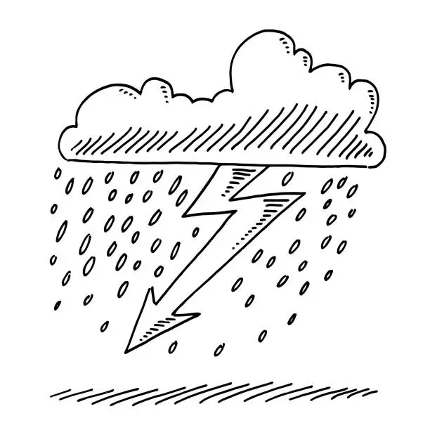 Vector illustration of Thunderstorm Symbol Drawing