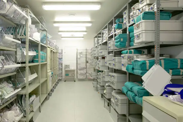 Photo of Hospital indoor storage room. Health center repository