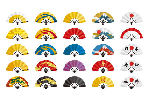 ilustrações de stock, clip art, desenhos animados e ícones de various japanese folding fans - japanese flag flag japan japanese culture