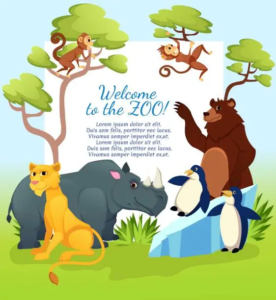 Vector illustration of Welcome to Zoo Banner, Animals Invitation Card