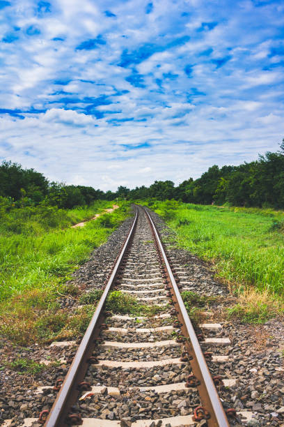 istock Retro Railroad tracks background vintage 1175664880