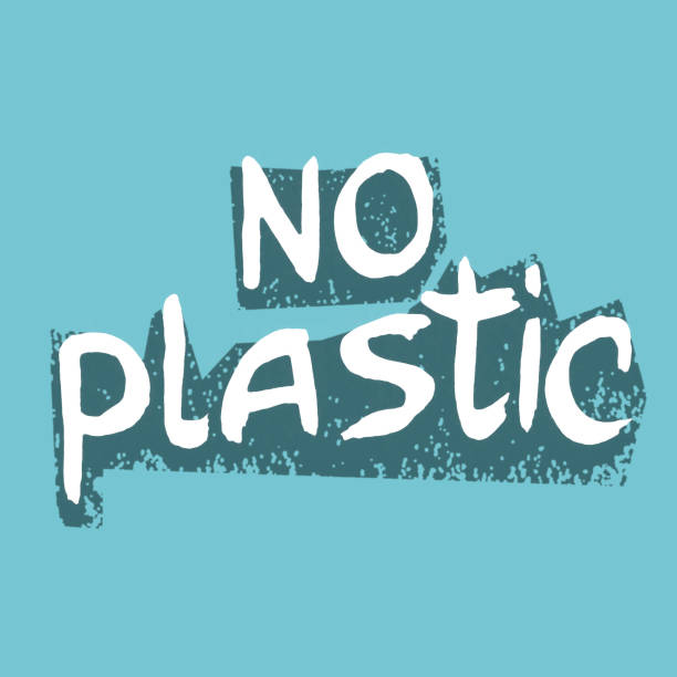 istock No plastic inspirational ecological lettering on blue background. Eco hand lettered quote. 1175666855
