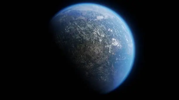 Render of a livable alien extrasolar Earth-Like planet