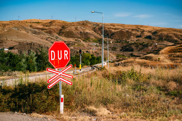 istock Railroad Track and Stop Sign in Steppe 1175671273