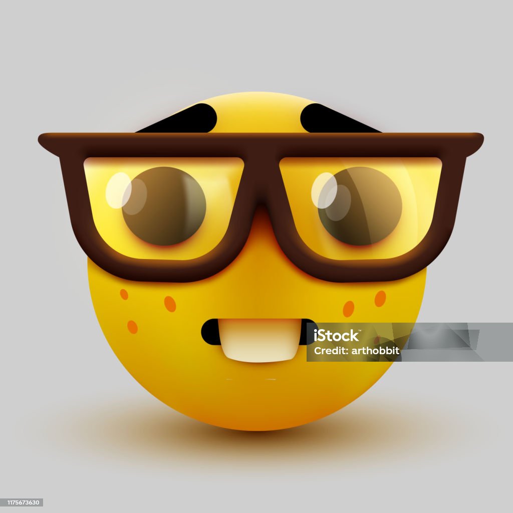 Nerd Face Emoji Clever Emoticon With Glasses Geek Or Student Stock ...