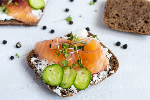 istock Rye bread, smoked salmon, cucumber and microgreens 1175676402