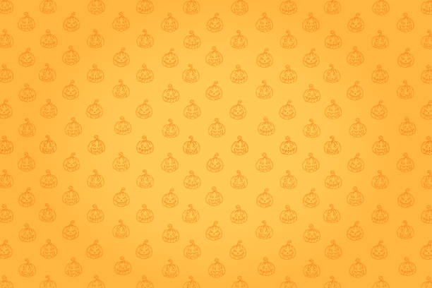 illustrations, cliparts, dessins animés et icônes de modèle sans couture avec le jack de citrouille d'halloween dans le modèle de croquis sur l'orange. texture festive pour paquets, arrière-plans, pages web - broom corn