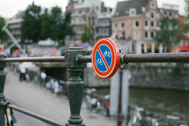 No bicycle or moped parking sign in the streets of Amsterdam