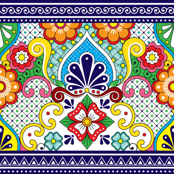 mexikanische talavera vektor nahtlose muster, repetitive hintergrund inspiriert von traditionellen keramik und keramik-design aus mexiko - pottery stock-grafiken, -clipart, -cartoons und -symbole