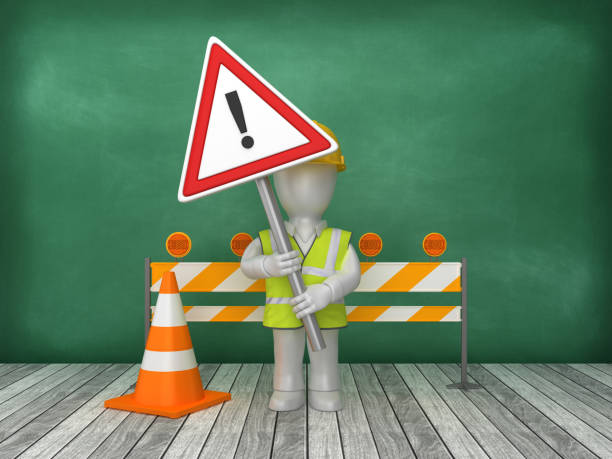 istock EXCLAMATION POINT Road Sign Construction Site on Chalkboard Background - 3D Rendering 1175686383