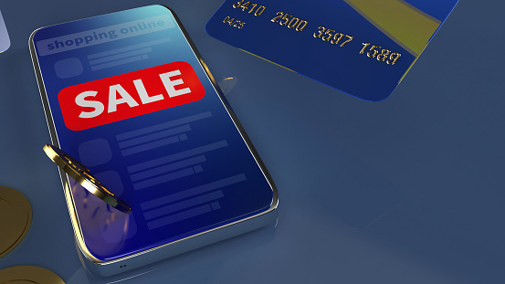 The smartphone and credit card for shopping online concept 3d rendering