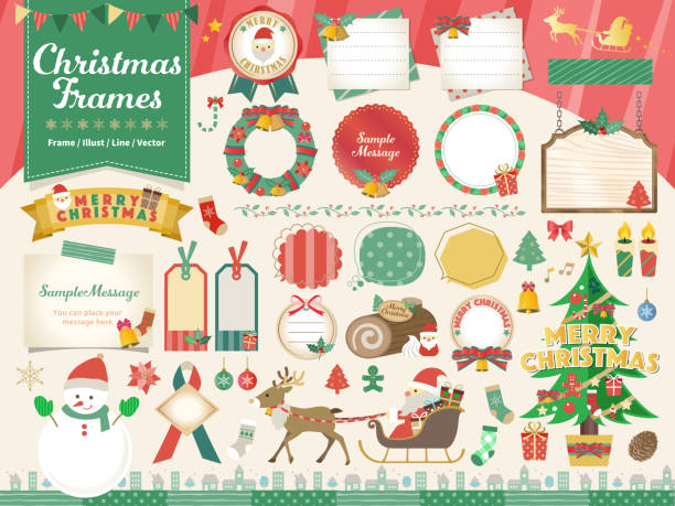 Christmas frame vector illustration set / Merry christmas party / Santa,snowman,deer,christmas tree / for Labels, Badges, Icons etc. Christmas frame vector illustration set / Merry christmas party / Santa,snowman,deer,christmas tree / for Labels, Badges, Icons etc. poinsettia christmas candle flower stock illustrations