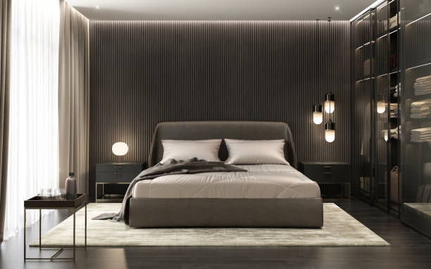 istock Dark contemporary luxury mens style bedroom 1175687796