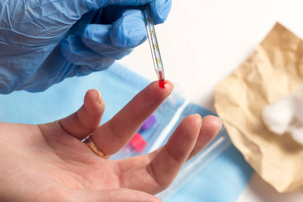 istock A doctor takes blood from a finger, close-up 1175690467