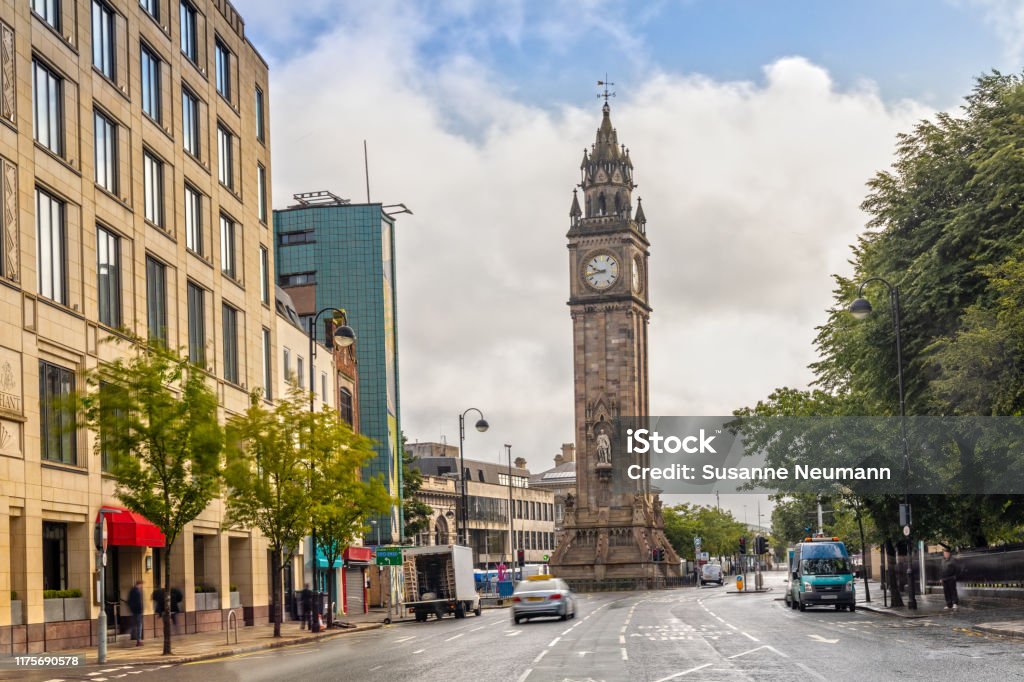 Albert Memorial Clock Tower in Belfast, Northern Ireland The Albert Memorial Clock Tower in Belfast is located in the Queen's Square Belfast Stock Photo