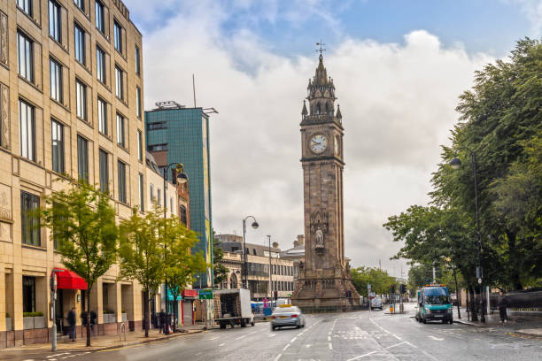 Albert Memorial Clock Tower in Belfast, Northern Ireland The Albert Memorial Clock Tower in Belfast is located in the Queen's Square belfast stock pictures, royalty-free photos & images