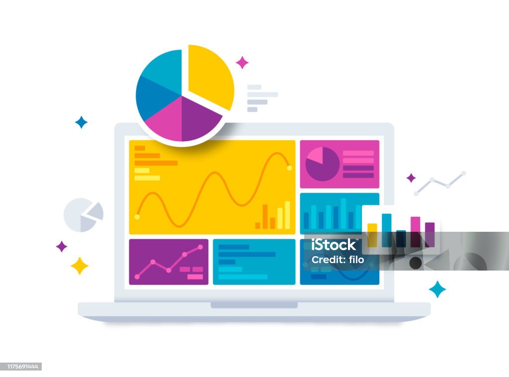 Statistiken Daten und Analyse Software Laptop-Anwendung - Lizenzfrei Daten Vektorgrafik Statistiken Daten und Analyse Software Laptop-Anwendung - Lizenzfrei Daten Vektorgrafik