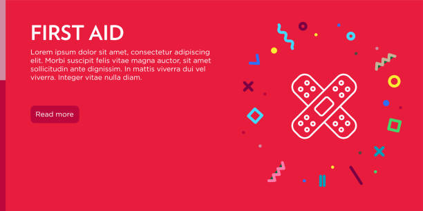 First Aid Concept. Geometric Pop Art and Retro Style Web Banner and Poster Concept with Plaster Icon.