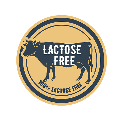 Lactose free product label with cow, logo or icon with no lactose sign
