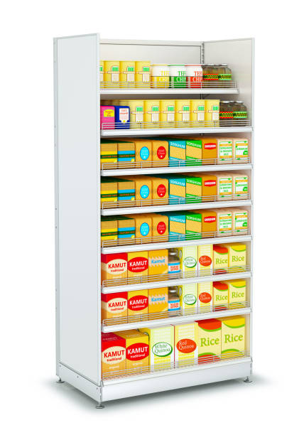 istock Metal section with shelves and grocery section goods. 1175694561