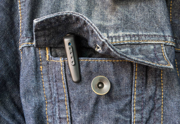 The pen-camera, hidden or spy camera in a jacket pocket.