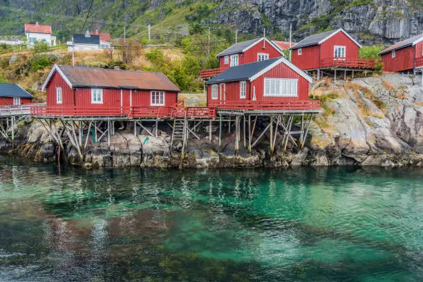 View of Å,  a small fishing village with the shortest name in Moskenes Municipality on Lofoten islands in Nordland county, Norway