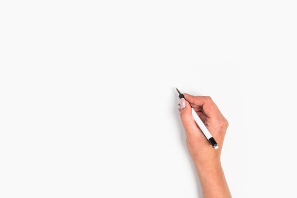 istock Female hands hold a pen. Isolated on white background. copy space, template. 1175700658