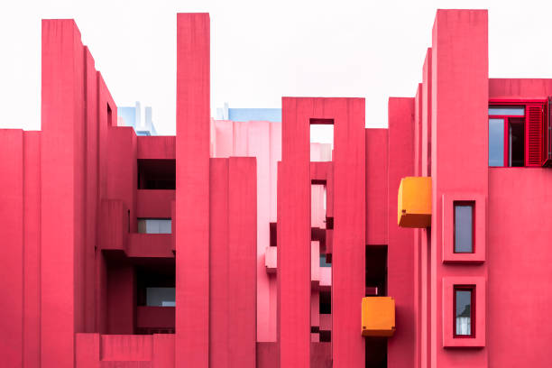 Calp, Costa Blanca, province of Alicante, Spain - Apr. 2019: La Muralla Roja building by modern Spanish architect Ricardo Bofill