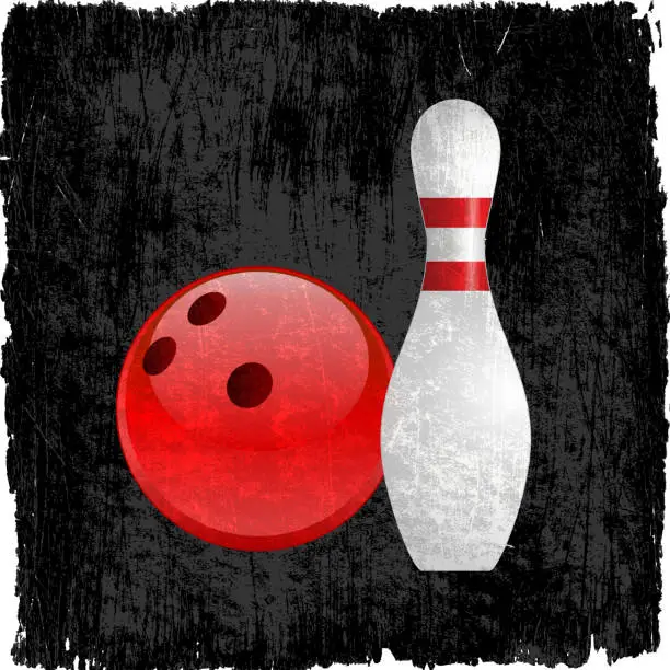 Vector illustration of bowling ball and pin on royalty free vector Background