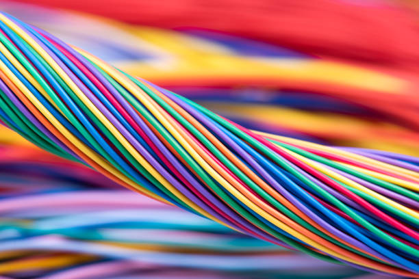 colorful electrical cable  computer and telecommunication network, industry and technology of data transmission - data technology computer cable power line imagens e fotografias de stock