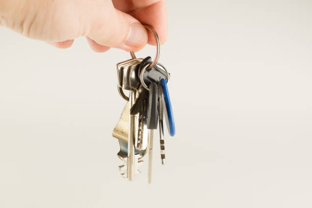 set of keys on wood table