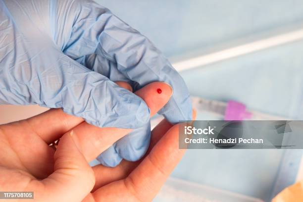 Blood Sampling From The Finger Closeup Finger And Blood Stock Photo - Download Image Now
