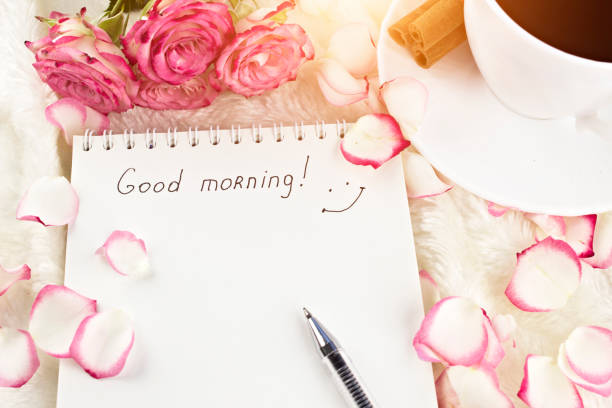 istock notepad with the inscription good morning, sun, coffee, cinnamon, roses, petals 1175709529