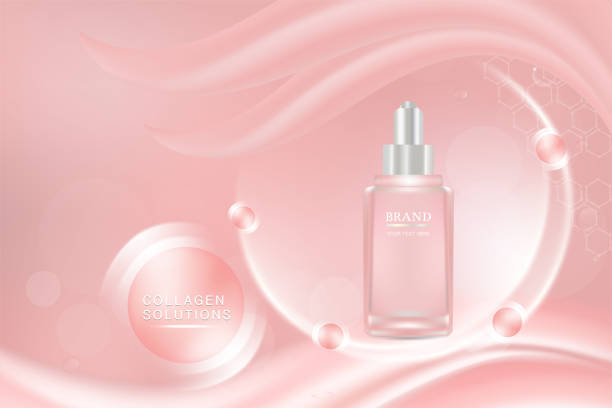 istock Beauty product ad design, pink cosmetic container with collagen solution advertising background ready to use, luxury skin care banner, illustration vector. 1175711423