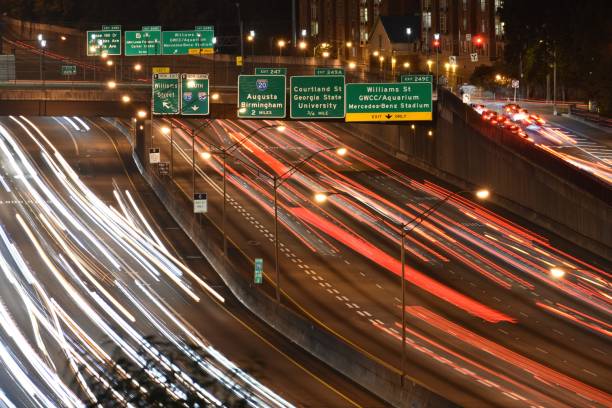 istock Downtown Atlanta highway with traffic light trails 1175711520