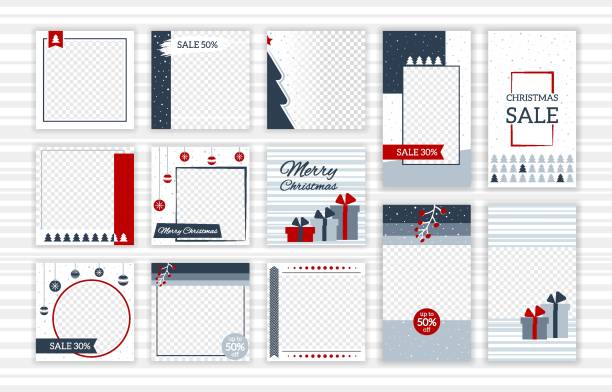 рождественский пост и истории шаблон набор для социальных медиа - picture frame christmas frame holiday stock illustrations