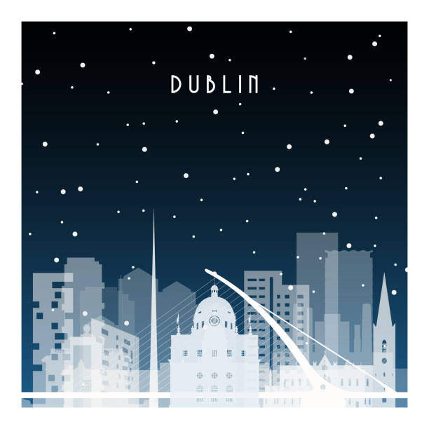 ilustraciones, imágenes clip art, dibujos animados e iconos de stock de noche de invierno en dublín. ciudad nocturna en estilo plano para banner, póster, ilustración, fondo. - dublin ireland place of worship church travel destinations