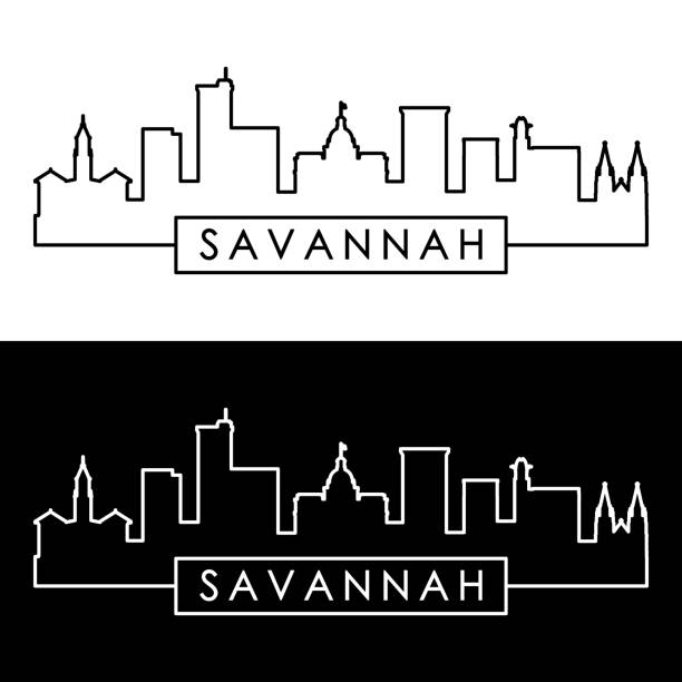 Savannah skyline. Linear style. Editable vector file. Savannah skyline. Linear style. Editable vector file. georgia stock illustrations