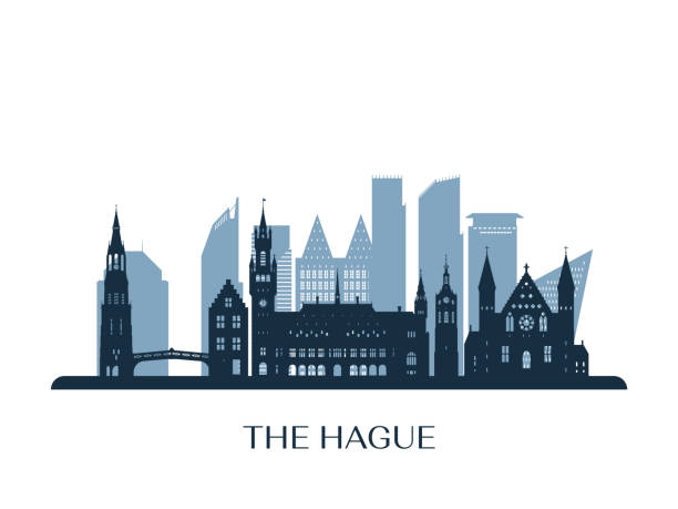The Hague skyline, monochrome silhouette. Vector illustration. The Hague skyline, monochrome silhouette. Vector illustration. the hague stock illustrations