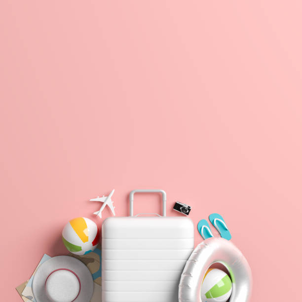 istock White suitcase on pastel pink background with copy space. Mock up for travel concept design. 3D illustration. 1175713197