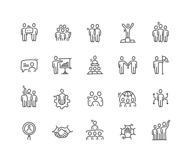 ilustraciones, imágenes clip art, dibujos animados e iconos de stock de conjunto de iconos de personas de negocios - agreement businesswoman togetherness opportunity