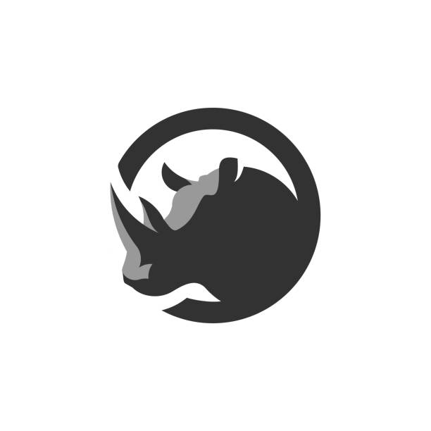 ilustraciones, imágenes clip art, dibujos animados e iconos de stock de inspiración de diseño de logotipo de circle rhino - rinoceronte
