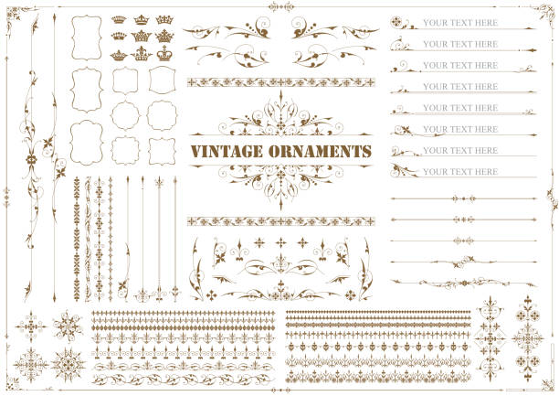 illustrations, cliparts, dessins animés et icônes de ensemble d'ornement vintage 03 - ornement