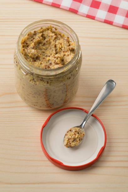 istock Glass jar with traditional Dutch coarsely ground mustard 1175720192