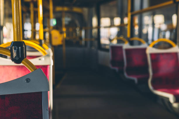 istock Inside an empty colorful tram. city transportation interior 1175722699