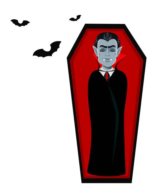 Vector illustration of Happy Halloween. Handsome cartoon vampire