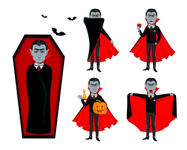 Vector illustration of Happy Halloween. Handsome cartoon vampire